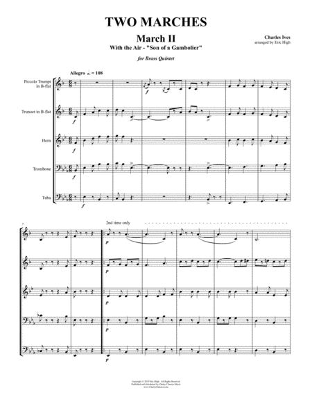 Two Marches For Brass Quintet Sheet Music