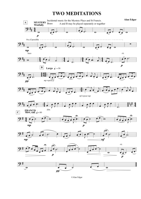 Free Sheet Music Two Meditations For Brass Bass Clef