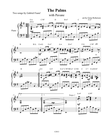 Two Pieces By Faure Pavane With The Palms Sheet Music