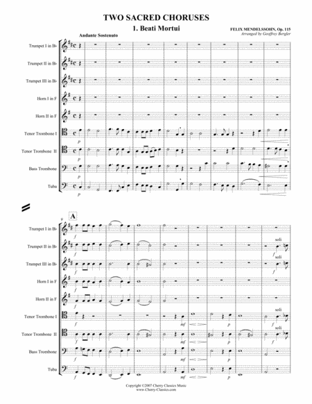 Two Sacred Choruses Op 115 For 9 Part Brass Ensemble Sheet Music