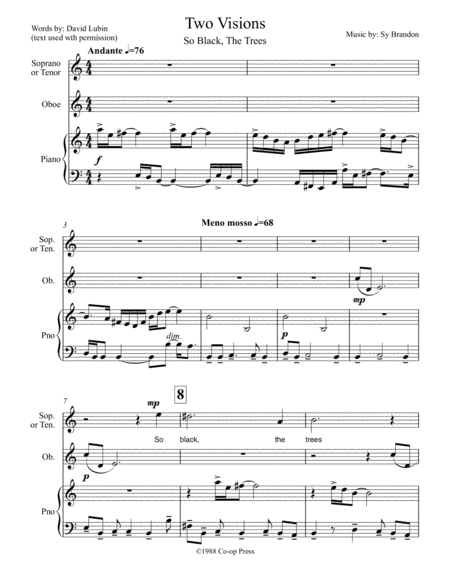 Two Visions High Voice Oboe And Piano Sheet Music