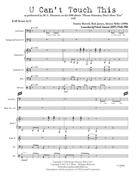 Free Sheet Music U Cant Touch This M C Hammer Full Score Set Of Parts