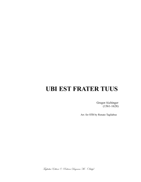 Ubi Est Frater Tuus Aichinger Arr For Stb Choir Sheet Music