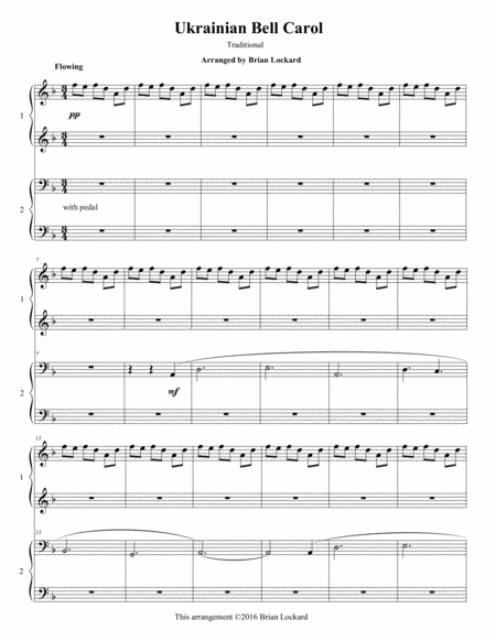 Free Sheet Music Ukrainian Bell Carol Piano Four Hands