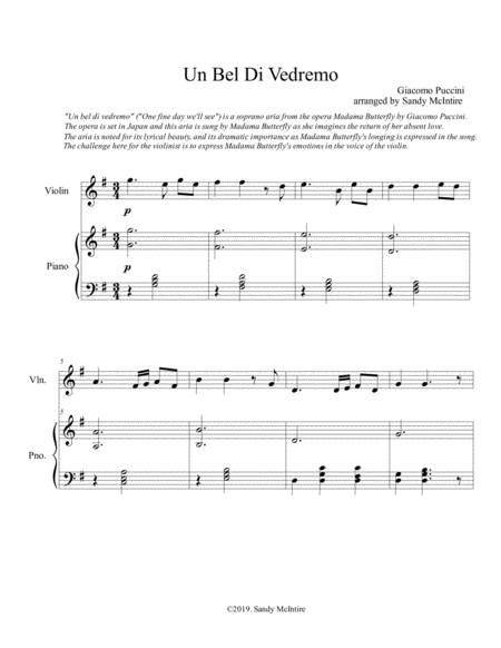 Un Bel Di Vedremo From Madama Butterfly Sheet Music