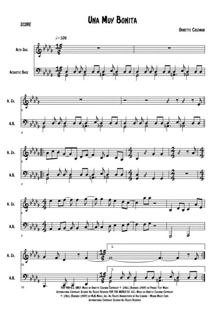 Free Sheet Music Una Muy Bonita Score Alto Sax Acoustic Bass