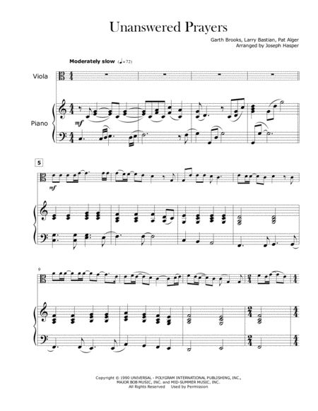 Unanswered Prayers Viola And Piano Sheet Music