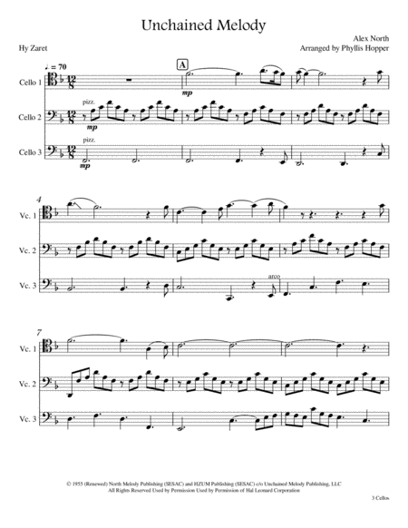 Unchained Melody Cello Trio Sheet Music