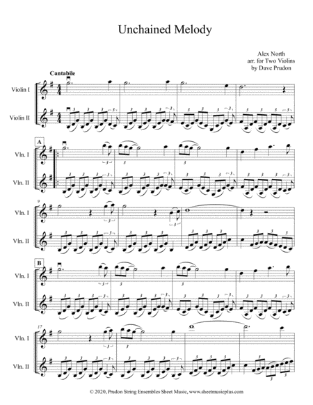 Unchained Melody For Two Violins Sheet Music