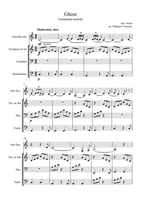 Unchained Melody Ghost For Alto Saxophone Trumpet Trombone And Euphonium Sheet Music