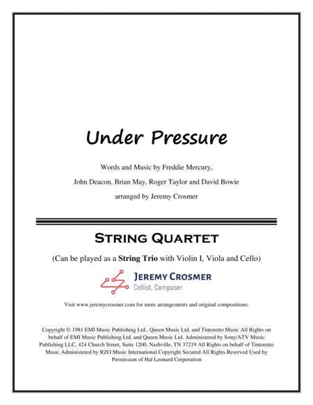 Under Pressure Queen And David Bowie For String Quartet Or Trio Sheet Music