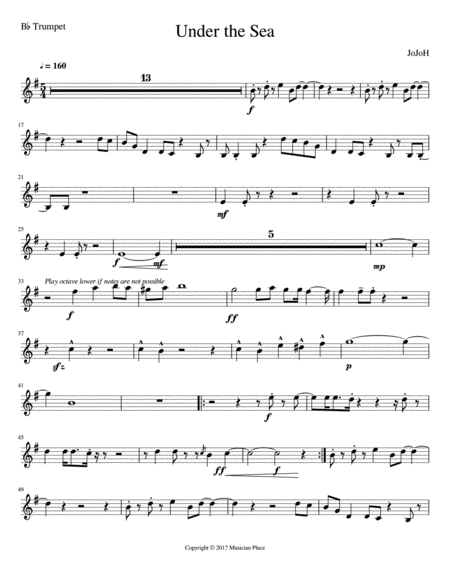 Free Sheet Music Under The Sea Bb Trumpet