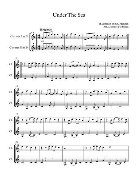 Under The Sea From The Little Mermaid For Clarinet Duet Sheet Music