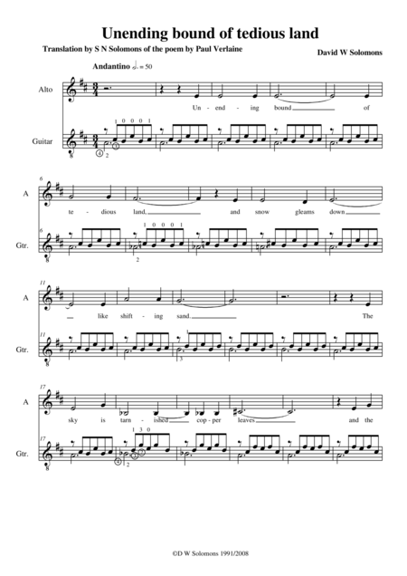 Free Sheet Music Unending Bound Of Tedious Land Alto And Guitar