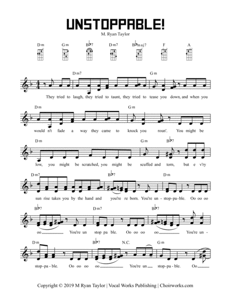 Unstoppable For 2 Part Choir Opt Unison With Free Minus Track Opt Ukulele Chords Sheet Music