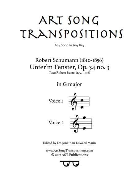 Unter M Fenster Op 34 No 3 G Major Sheet Music