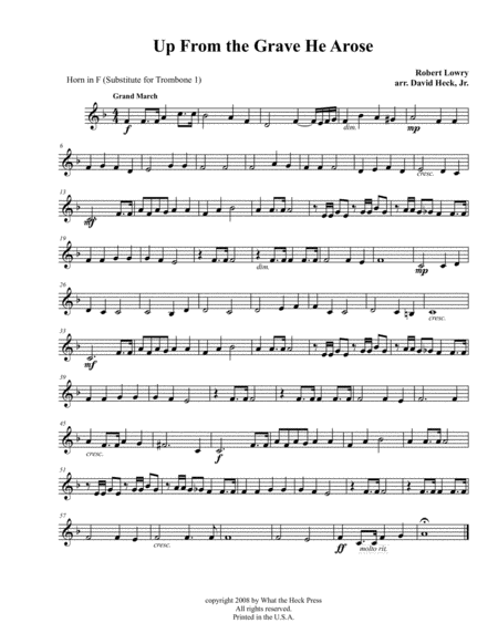 Free Sheet Music Up From The Grave He Arose Horn In F