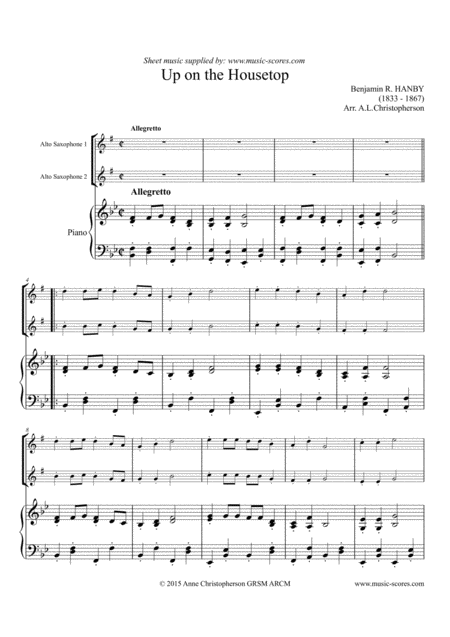 Free Sheet Music Up On The Housetop 2 Alto Saxes And Piano