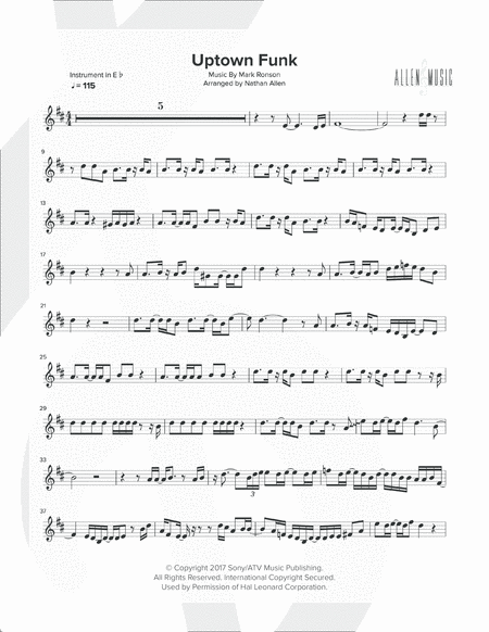 Uptown Funk Allen Music Alto Saxophone Sheet Music