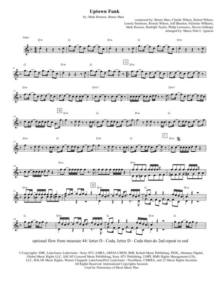 Uptown Funk Lead Sheet Bruno Mars Sheet Music