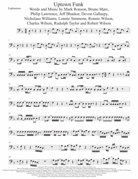 Uptown Funk Original Key Euphonium Sheet Music