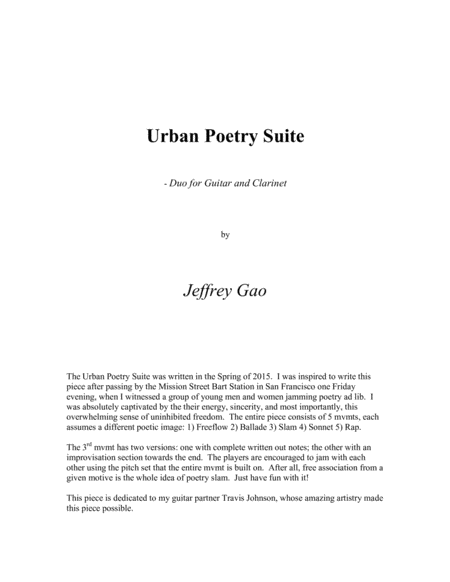 Free Sheet Music Urban Poetry Suite For Guitar And B Flat Clarinet
