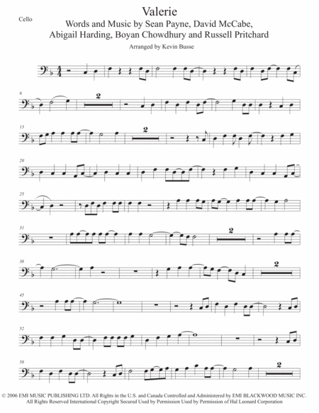 Valerie Cello Sheet Music