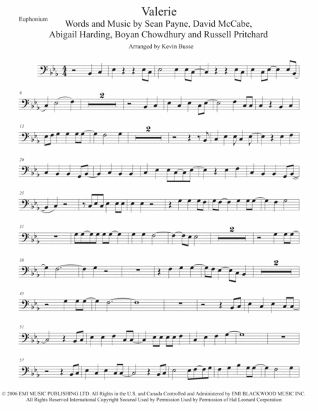 Valerie Original Key Euphonium Sheet Music