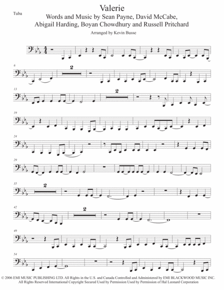 Free Sheet Music Valerie Original Key Tuba