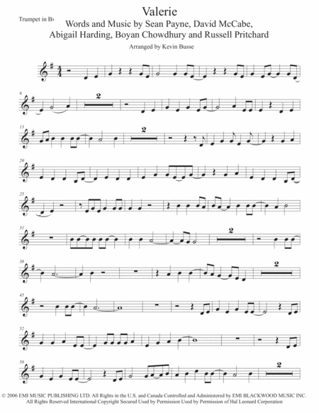 Valerie Trumpet Sheet Music