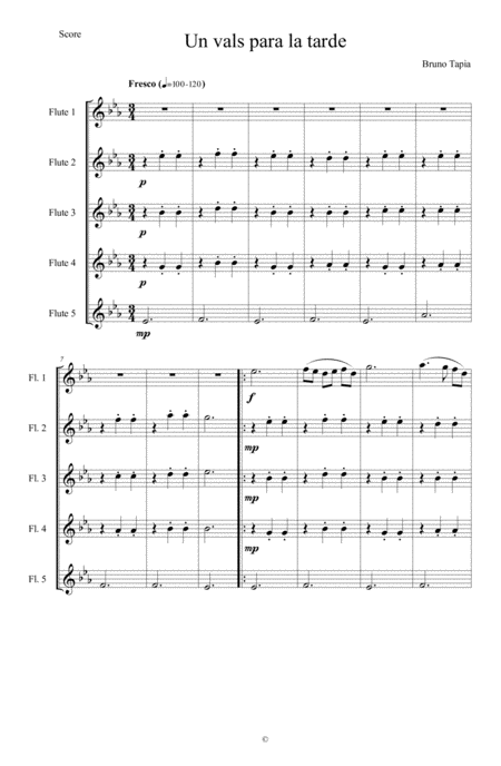 Vals Para La Tarde Quinteto De Flautas Sheet Music