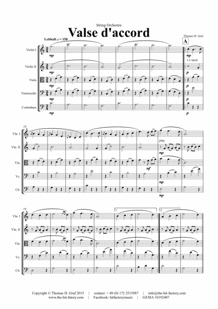 Valse Daccord Romantic Valse String Orchestra Sheet Music