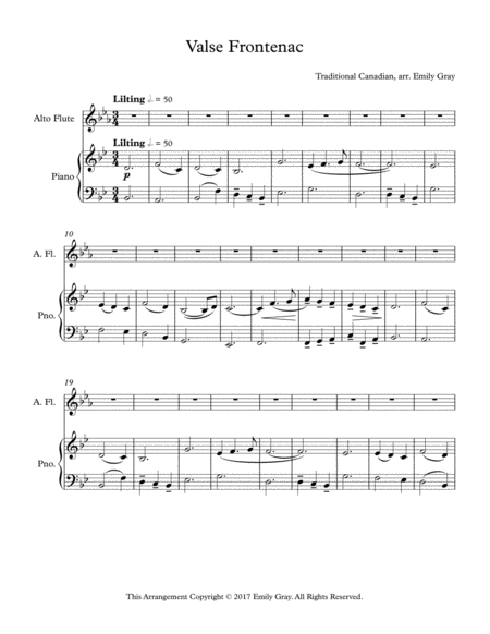 Valse Frontenac Alto Flute And Piano Sheet Music