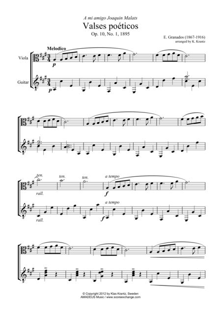 Free Sheet Music Valses Poeticos No 1 2 7 For Viola And Guitar