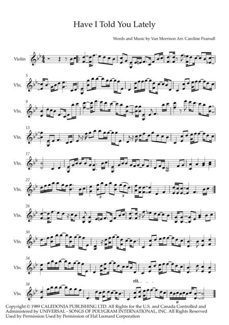 Van Morrison Have I Told You Lately Violin Solo Sheet Music