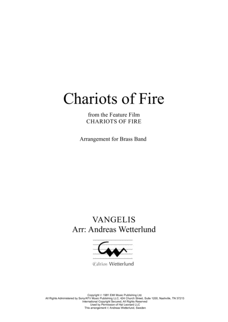 Vangelis Chariots Of Fire Brass Band Score Sheet Music