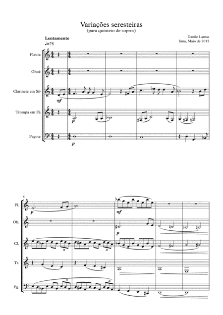 Variaes Seresteiras Woodwind Quintet Sheet Music