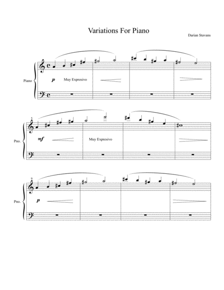 Variations For Piano Sheet Music