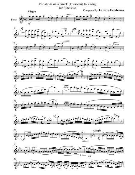 Free Sheet Music Variations On A Greek Folk Song For Solo Flute