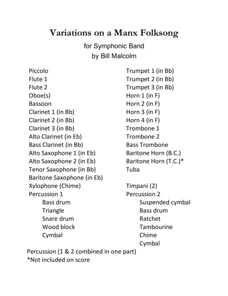 Variations On A Manx Folksong For Symphonic Band Sheet Music