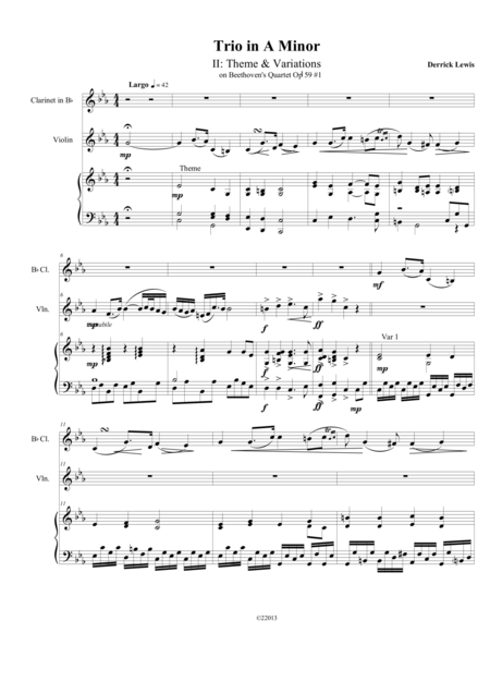 Free Sheet Music Variations On A Theme Of Beethoven String Quartet For Vl Cl Pfte
