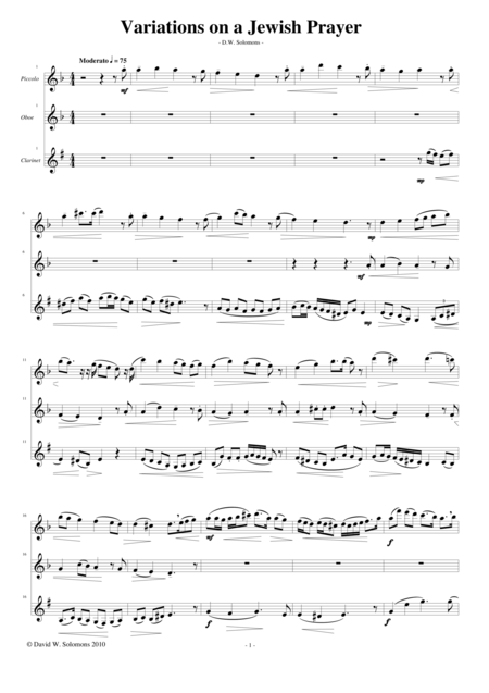 Variations On Adon Olam Eternal Lord For Piccolo Oboe And Clarinet Sheet Music