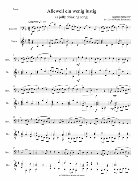 Variations On Alleweil Ein Wenig Lustig For Bassoon And Guitar Sheet Music