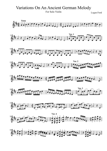 Free Sheet Music Variations On An Ancient German Melody