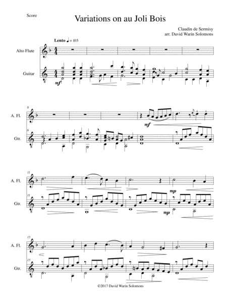 Variations On Au Joli Bois For Alto Flute And Guitar Sheet Music