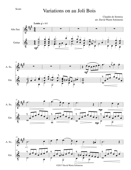 Free Sheet Music Variations On Au Joli Bois For Alto Saxophone And Guitar