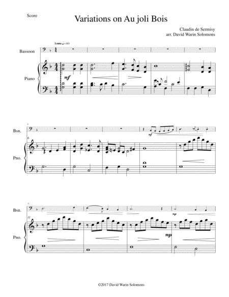 Variations On Au Joli Bois For Bassoon And Piano Sheet Music