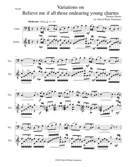 Variations On Believe Me If All Those Endearing Young Charms For Cello And Guitar Sheet Music