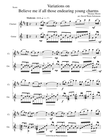 Variations On Believe Me If All Those Endearing Young Charms For Clarinet And Guitar Sheet Music