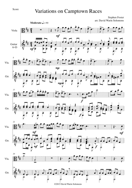 Variations On Camptown Races For Viola And Guitar Sheet Music